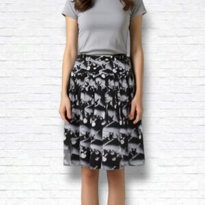 Vintage Made in West Germany A-Line Greyscale Jazz Band Print Lined Skirt Size S